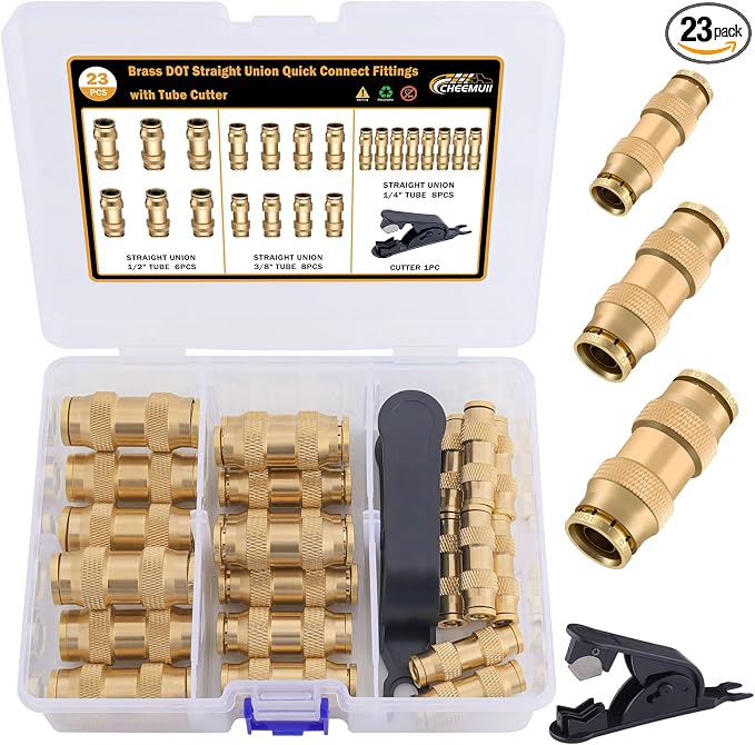 CheeMuii 23PCS Brass DOT Air Line Fittings Kit Push Lock DOT Straight Union | by CheeMuii