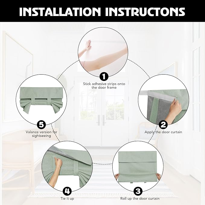 RYB HOME Linen Door Window Curtains W30 x L69, Light Green, 1 Panel - Image 5