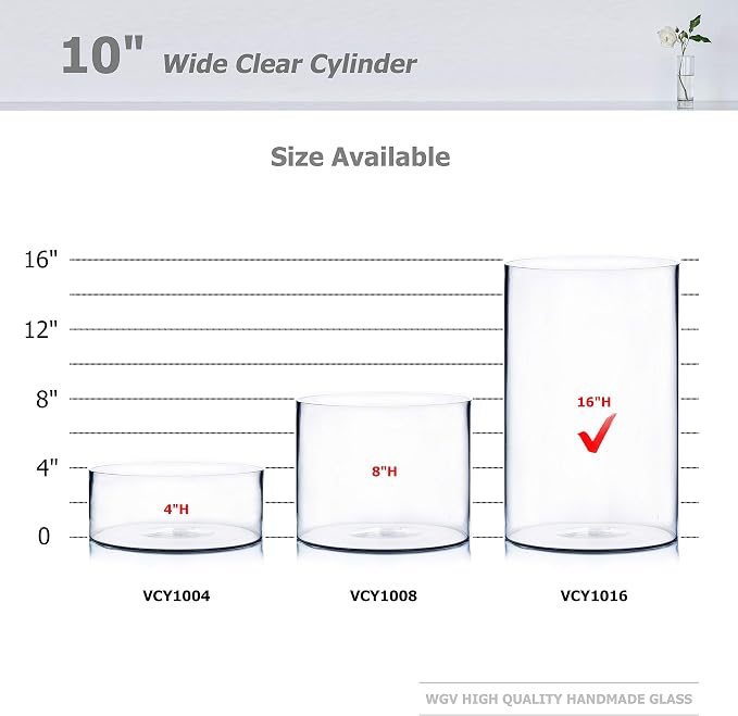 WGV Cylinder Vase, Width 10", Height 16", Floral Container, Planter Terrarium - Image 3