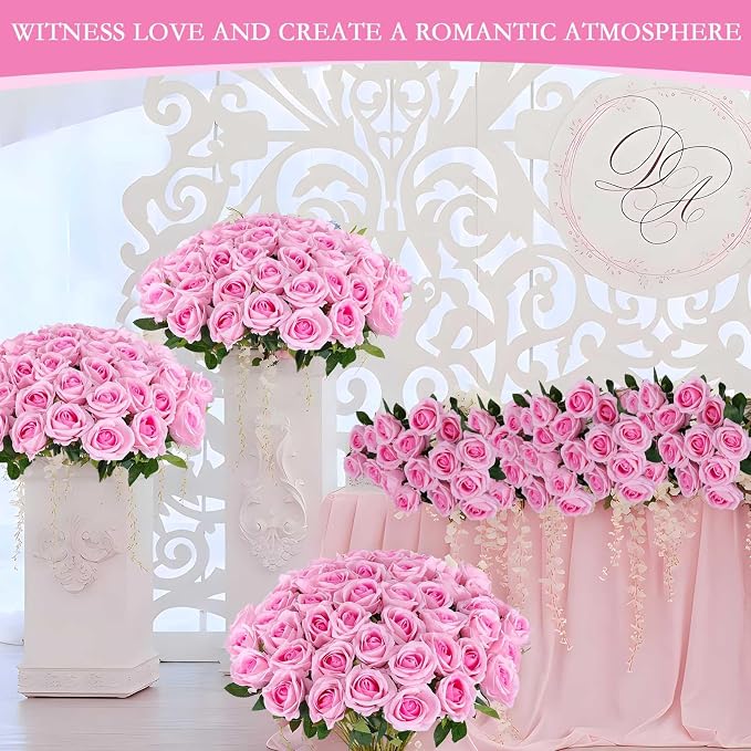 Hananona 50 Artificial Roses in Bulk, Fake Silk Pink Roses Realistic Roses - Image 7