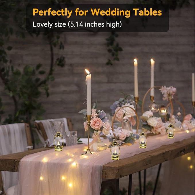 Mini Lanterns 6 Pcs LED Small Indoor Golden Decorative Outdoor Hanging Candle - Image 2