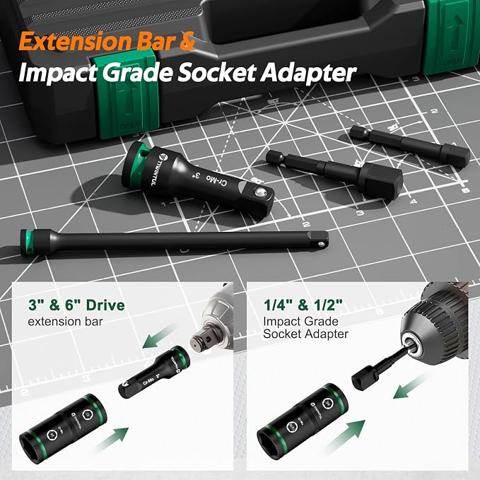 Lug Nut Impact Socket Set, CR-MO Steel, 20-IN-10 Deep Flip Socket Set, Thin - Image 6