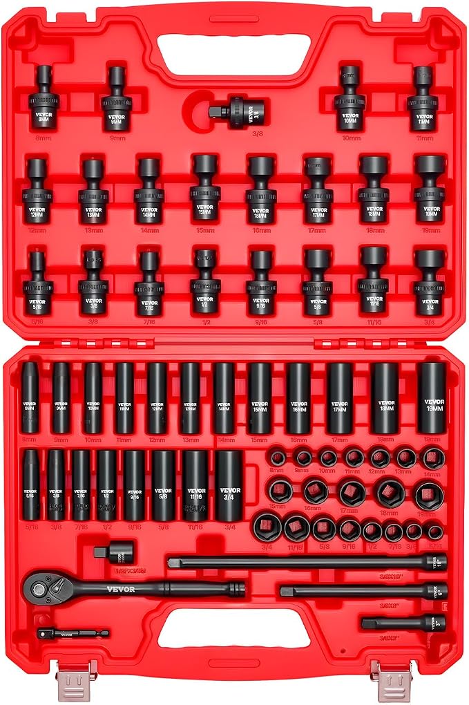 VEVOR Impact Socket Set 3/8" Drive, CR-MO Swivel Sockets, SAE 5/16"-3/4" & - Image 9