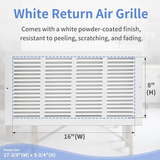 Howeall 16"W x 8"H Steel Return Air Grille, Air Return Vent Cover - Image 3