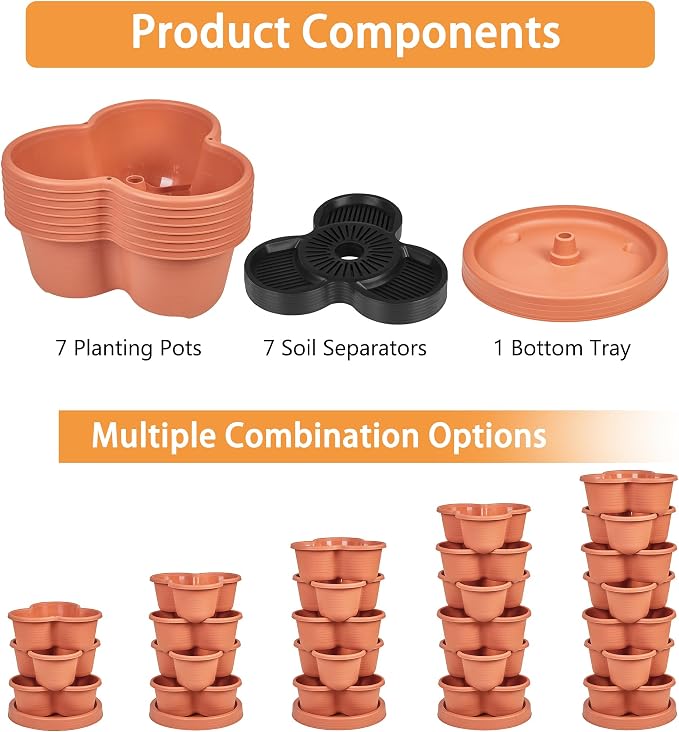 VECELO 7 Tier Vertical Garden Planter, Self Watering Stackable Planters - Image 8