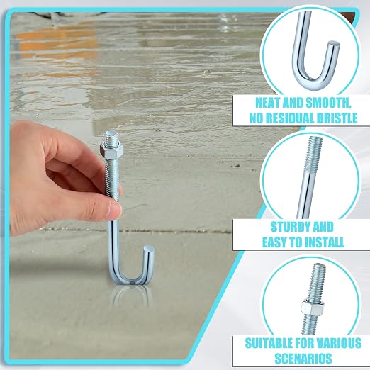Yaocom 10 Pcs J Bolt with Nut 3/8"-16 x 5 Galvanized Steel Concrete Anchors - Image 3