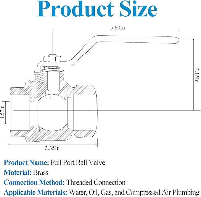 WiseWater 1 1/4" NPT Full Port Brass Ball Valve, UPC Certified, 600 WOG - Image 2