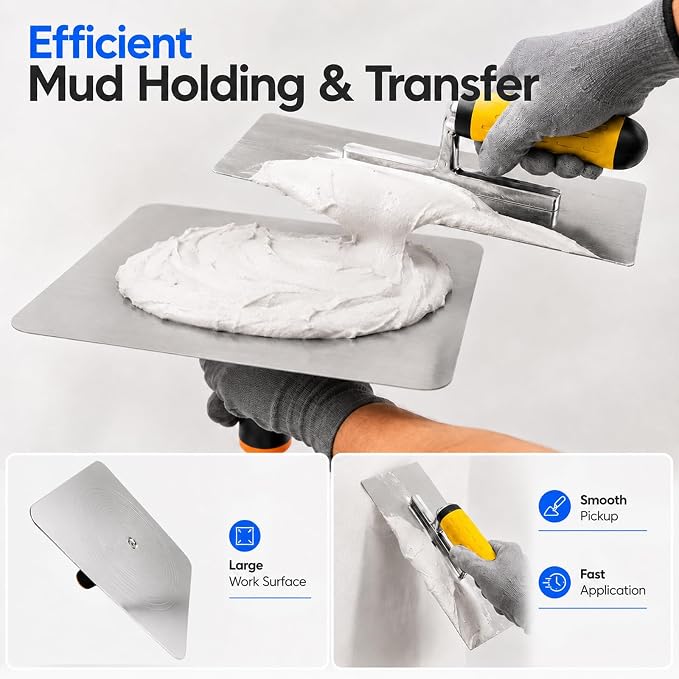 Drywall Hand Tool Kit, 11.8" Aluminum Plaster Hawk & 11.8" x 4.7" Stainless - Image 8