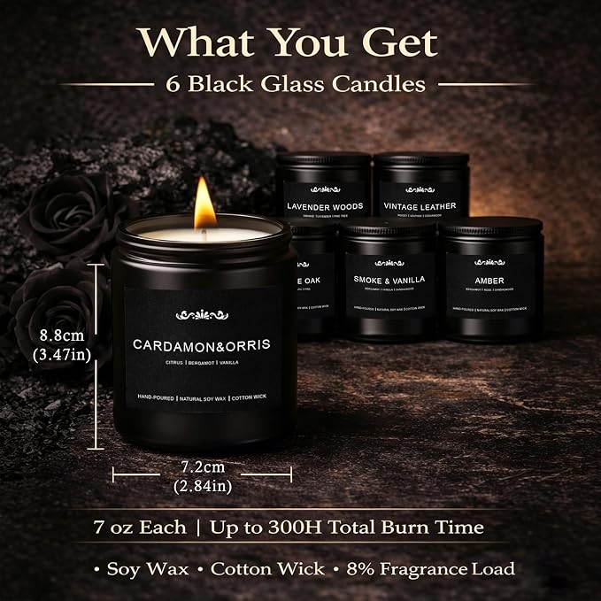 Candle Set for Men, 6 Pack Soy Wax Scented Candles Manly Gift Set, 300H Long - Image 4