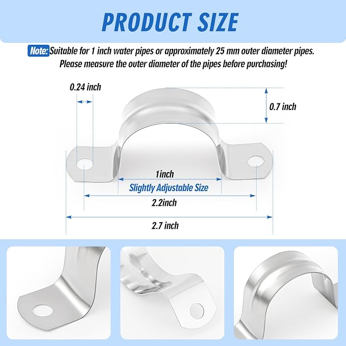 Yaocom 200 Pcs 1 Inch Opening Pipe Strap 304 Stainless Steel Conduit Clamp - Image 2