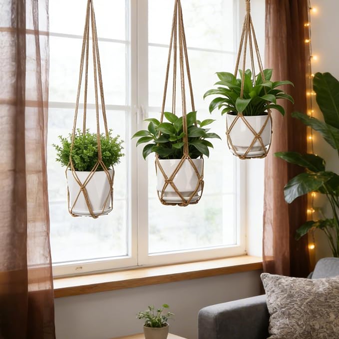 YIBOT 3 Pack Macrame Plant Hanger Outdoor Hanging Planter - Image 7