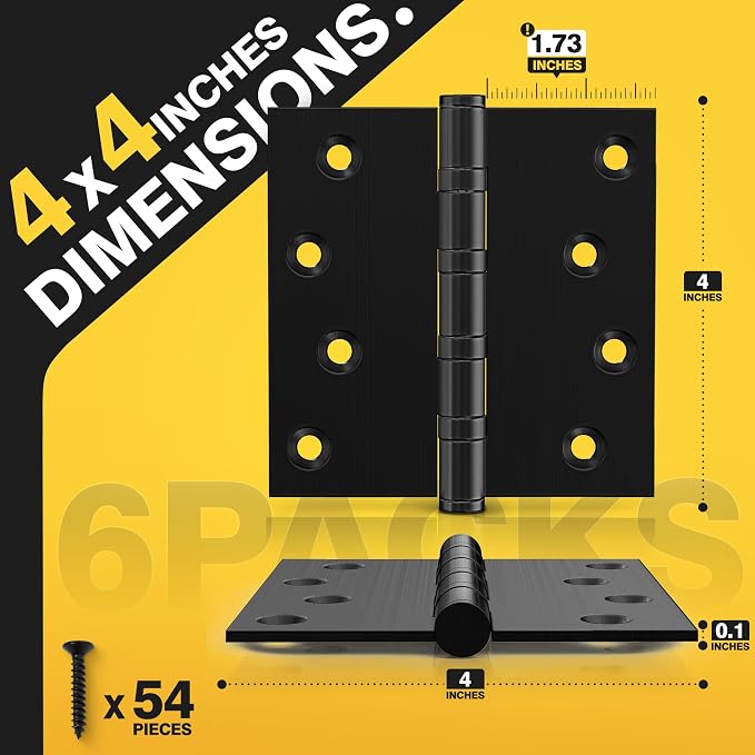 KOLET Ball Bearing Door Hinges, 4 x 4 Inches, Matte Black, 6 Pack | Exterior - Image 2