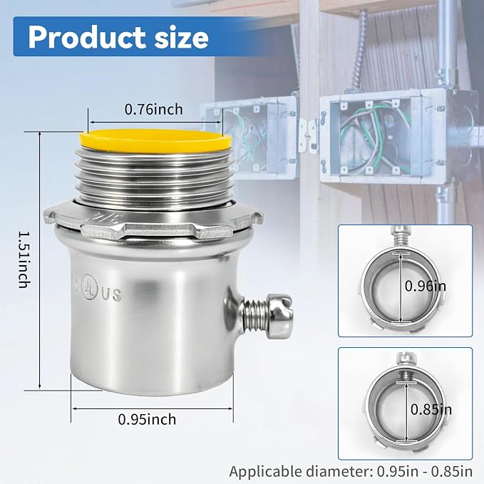 EMT Set Screw Connector 3/4 Inch, 25 Pack Steel Zinc-Plated Electrical Conduit - Image 2