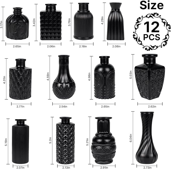 Black Glass Bud Vase Set of 12 Pcs, Small Bud Vases in Bulk, Glass Crystal - Image 4