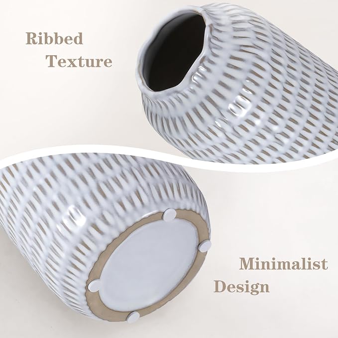 Ceramic Vase for Flowers – Modern Small Ribbed Textured Flower Vase for Home - Image 5