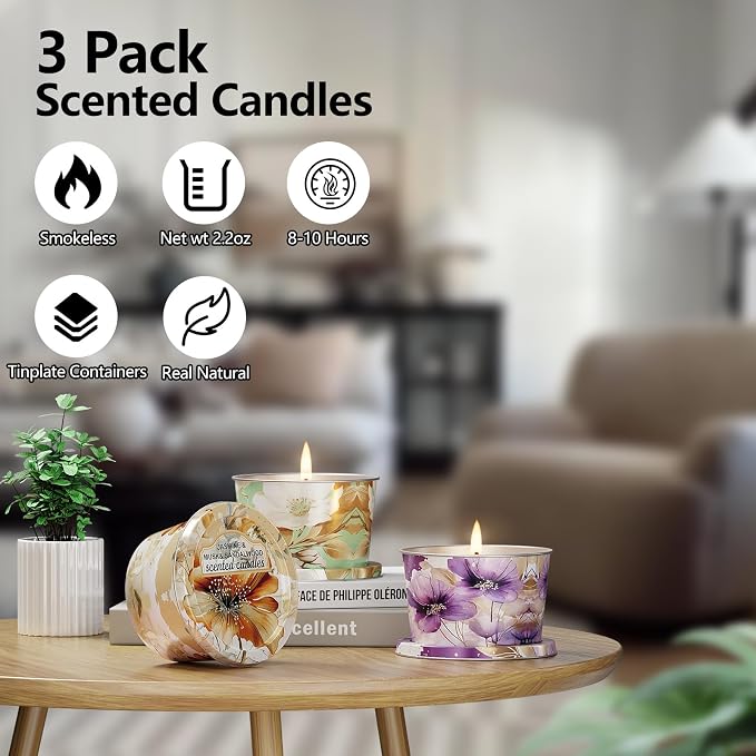 3 Pack Scented Candles-Lavender & Thyme, Vanilla Cake, Jasmine & Musk & - Image 5
