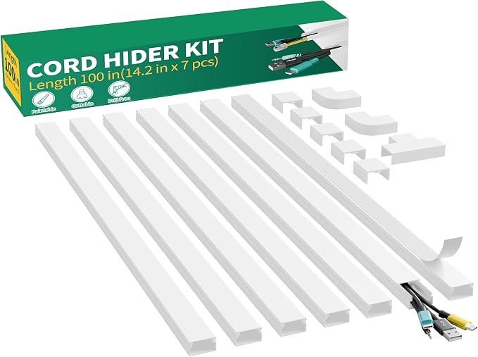 Delamu Cord Hider, 100in Self-Adhesive Cord Cover Kit by DELAMU