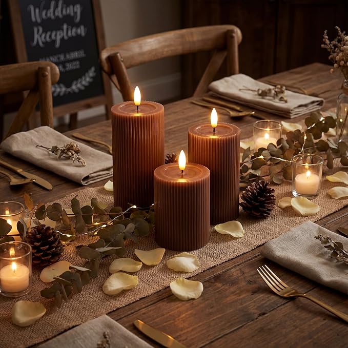 Fluted Ribbed LED Pillar Candles, - Image 2