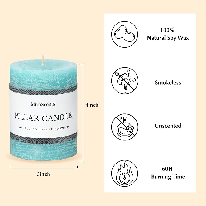 3x4 Inch Turquoise Pillar Candles Set of 3 - Image 3