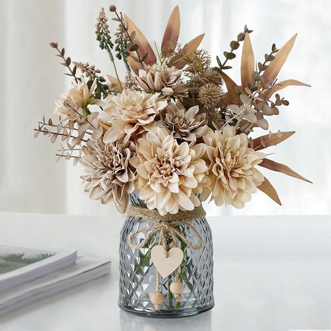 Faux Flowers in Vase, Light Brown Fall Fake Flowers by LEFTOVER
