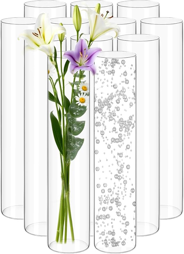 12Pack Glass Cylinder Vases for Centerpieces by Yemosa