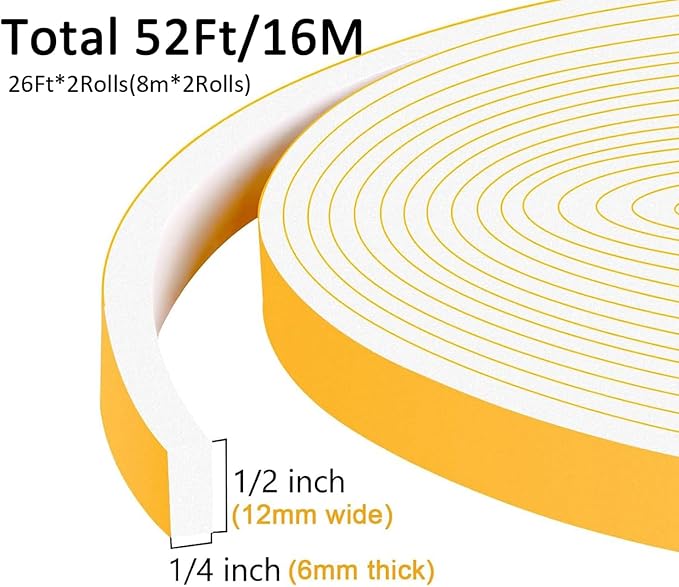 Weather Stripping, Foam Tape, 52Ft Bulk Pack, Whole House Sealing | Blocks - Image 5