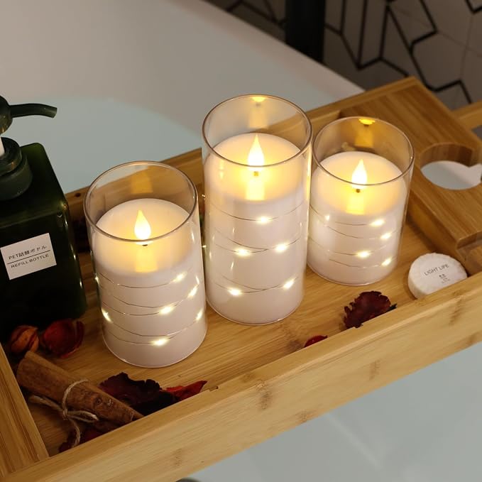 NURADA Flickering Flameless Candles: Built-in Star String Lights Acrylic 3D - Image 3