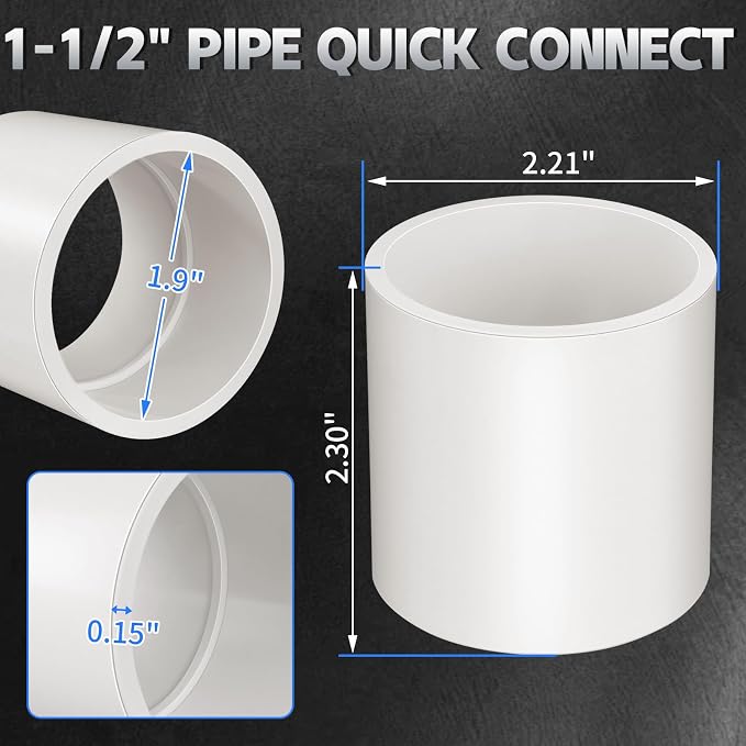 10Pcs White 1-1/2 inch PVC Coupling, Socket x Socket, Furniture Build Grade - Image 4