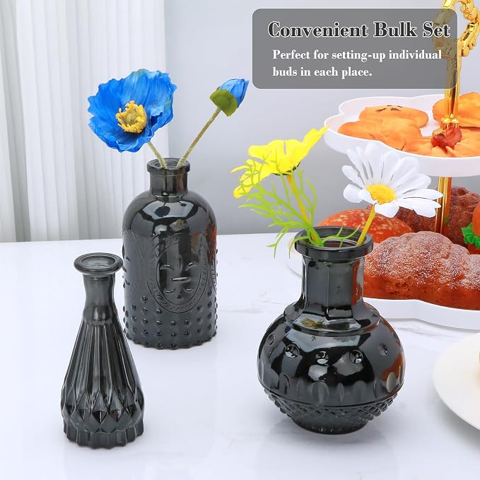 Glass Bud Vase Set of 18, Glass Black Vintage Vases - Image 4