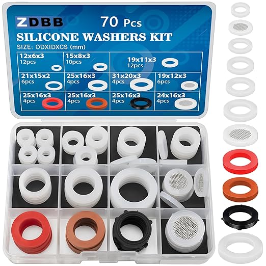 ZDBB 70 Pcs Plumbing Silicone Gasket Assortment Kit VMQ Silicone Washer by ZDBB