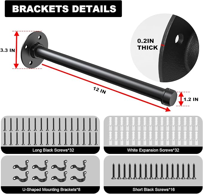 Storystore 1/2" Industrial Pipe Shelf Brackets, Wall Mount Floating Rack | 12" - Image 2