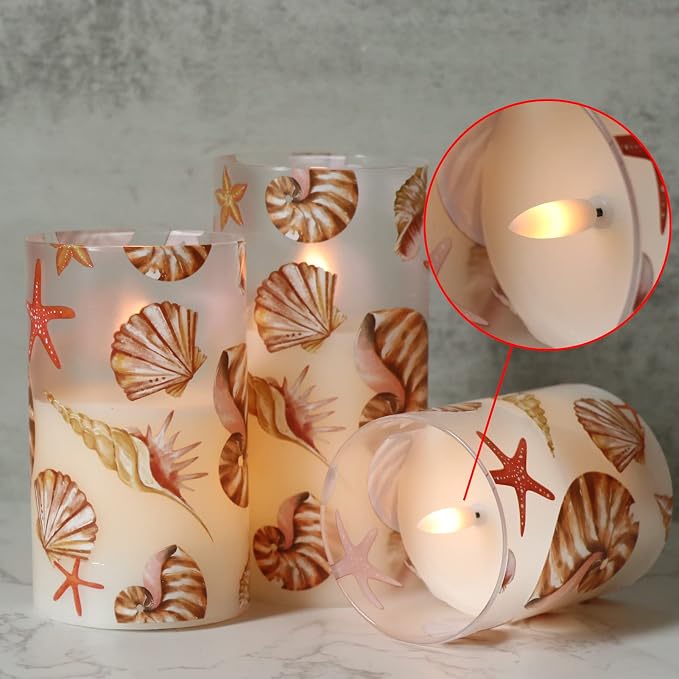 Seashell Glass Flameless Candles Battery Operated Remote and Timer | Flickering - Image 3
