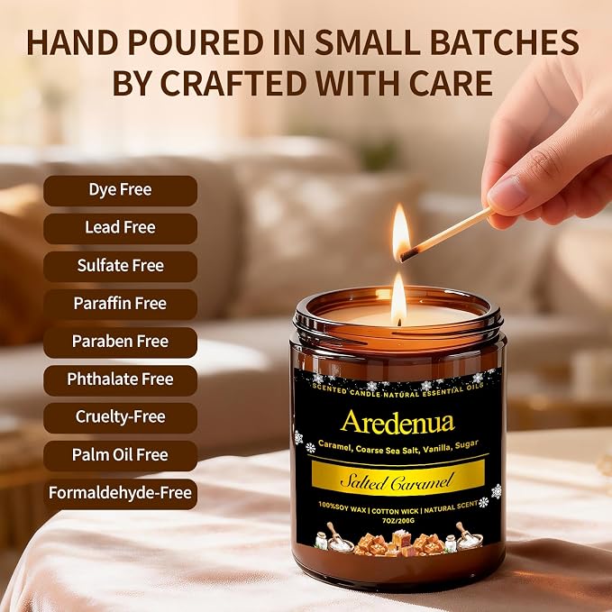 Salted Caramel Odor Eliminating Candles, 7 oz Soy Scented Candle | Eliminates - Image 3