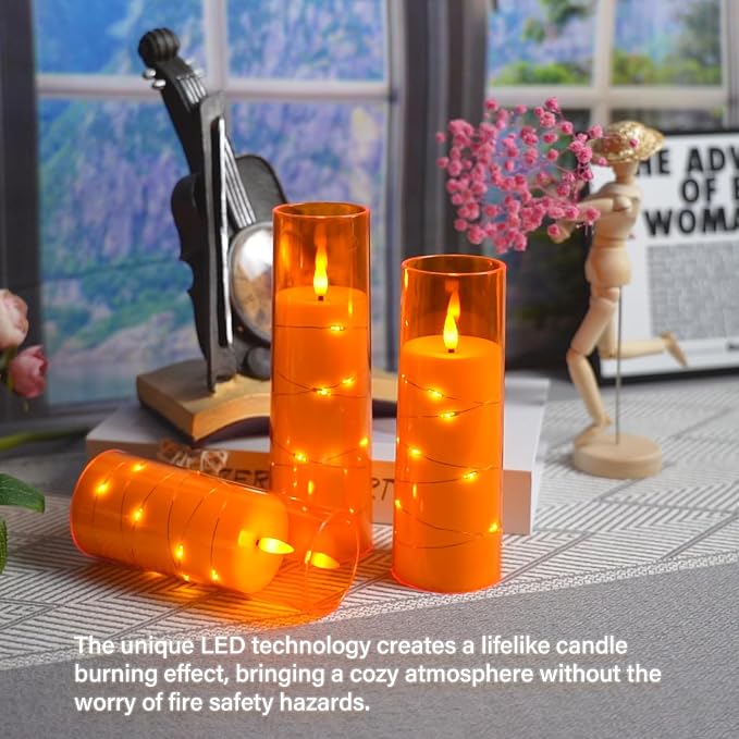 Eebuss Flameless Candles with Embedded Star String, Battery Operated LED Pillar - Image 3