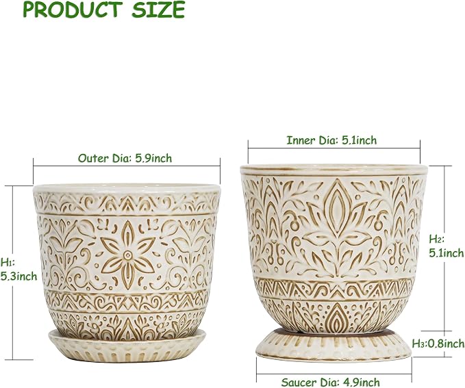 Gepege Ceramic Plant Pots, 6 Inch Indoor Planters - Image 2