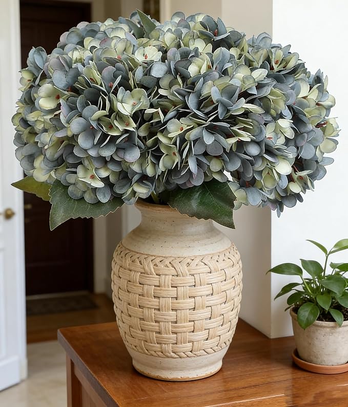 Kimura's Cabin 6pcs Silk Hydrangeas Artificial Flowers, Deep Lake Blue | - Image 7