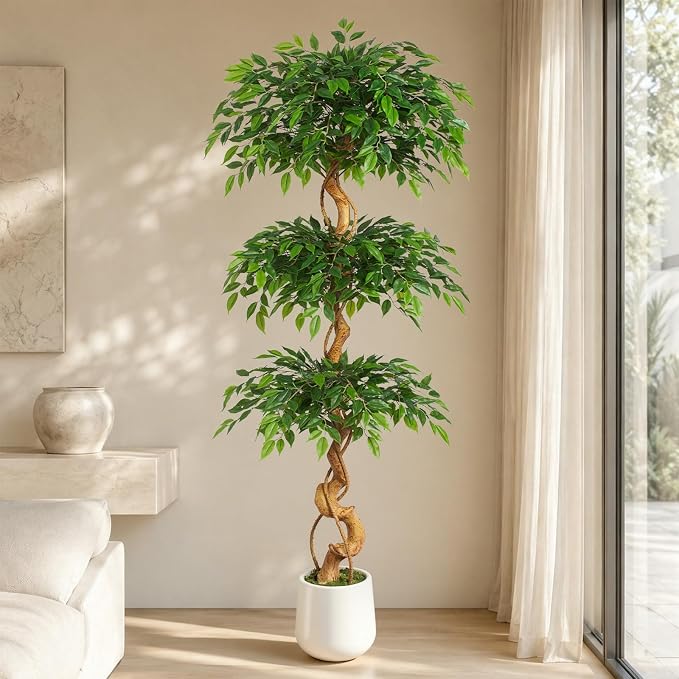 6FT Artificial Ficus Tree, 72in Fake Silk Tree - Image 7