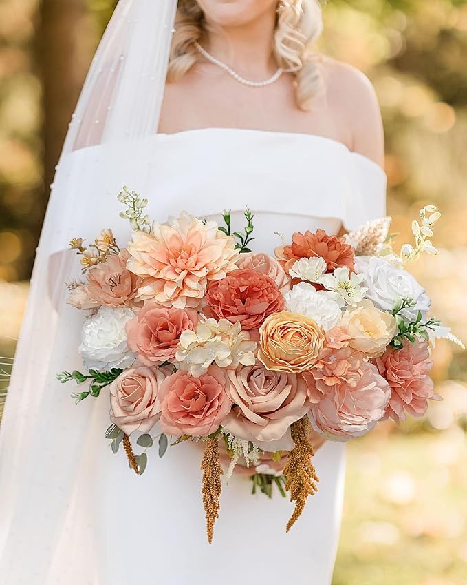 FACINOC Roses Artificial Flowers Orange Fake Flower - Image 2