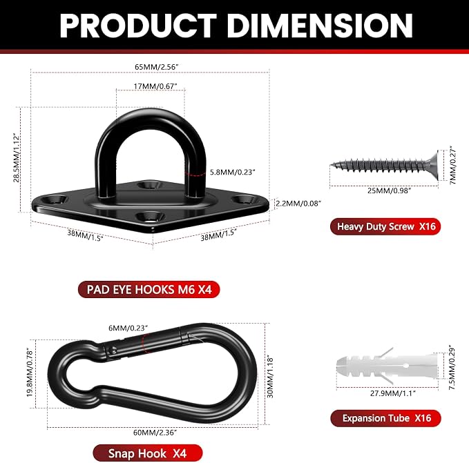 304 Stainless Steel Pad Eye Snap Hook, M6 Ceiling Hook 800Lb, Yoga Gym Equipment - Image 2