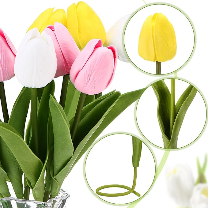 Janinka 60pcs Artificial Tulip Flowers Fake PU Tulips Faux Latex Bouquet Flower - Image 3