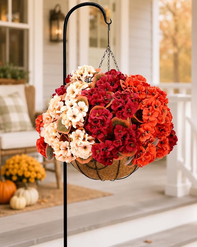 Artificial Fall Flowers for Outdoors, 6 Bundles Faux Geraniums | UV-Resistant - Image 6