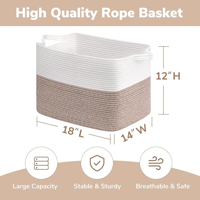 Goodpick 50L Large Woven Storage Basket, Cotton Rope Baskets - Image 3