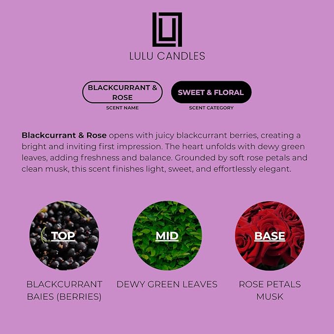 Lulu Candles | Blackcurrant & Rose | Smells Musky & Floral | Luxury Scented Soy - Image 3