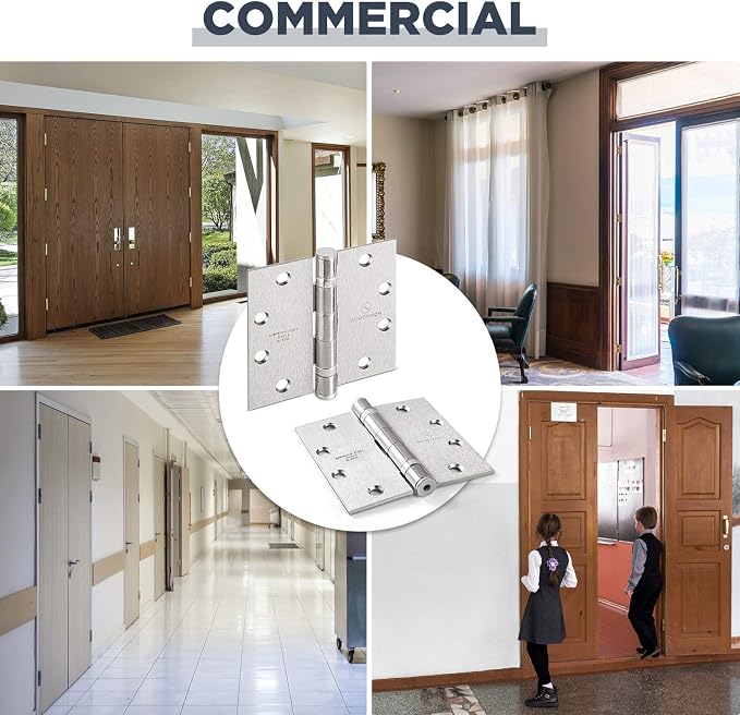 Satin Chrome 4.5 Inch Commercial Hinges Square Radius Corners Brushed Silver - Image 7