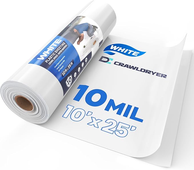 White Plastic Sheeting, 10 Mil 10' x 25', Crawl Space Vapor Barrier, Plastic by CrawlSpaceEncapsulation