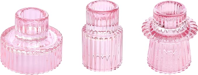 Vixdonos Pink Candlestick Holders Set of 3 Glass Candle Holders by Vixdonos