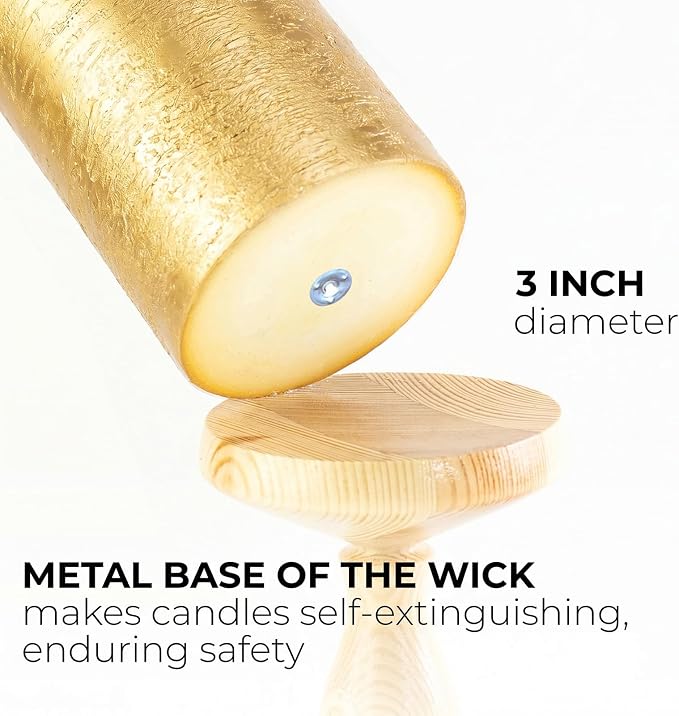 3x4 Inch Gold Pillar Candles Set of 3 - Image 2
