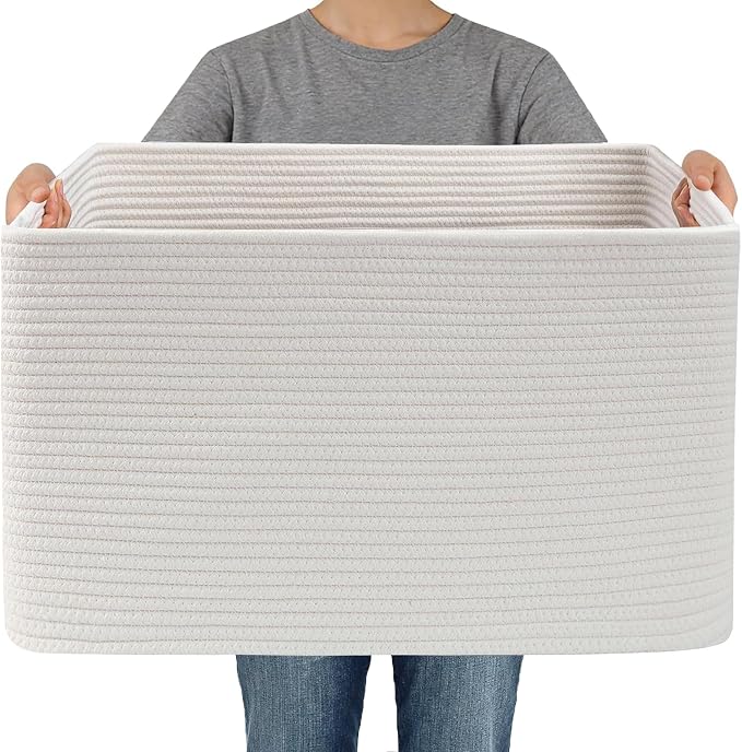 JMvicyroam 96L Large Woven Cotton Rope Blanket Basket, Freestanding by JMvicyroam