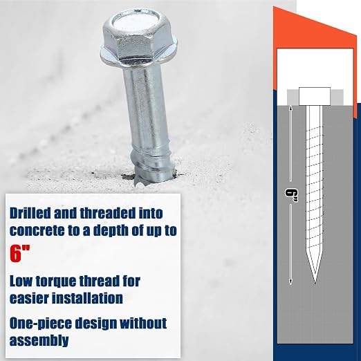 Tandefio 100 Pack 1/2 x 6 Concrete Anchors and Screw Kits Galvanized | Large - Image 4
