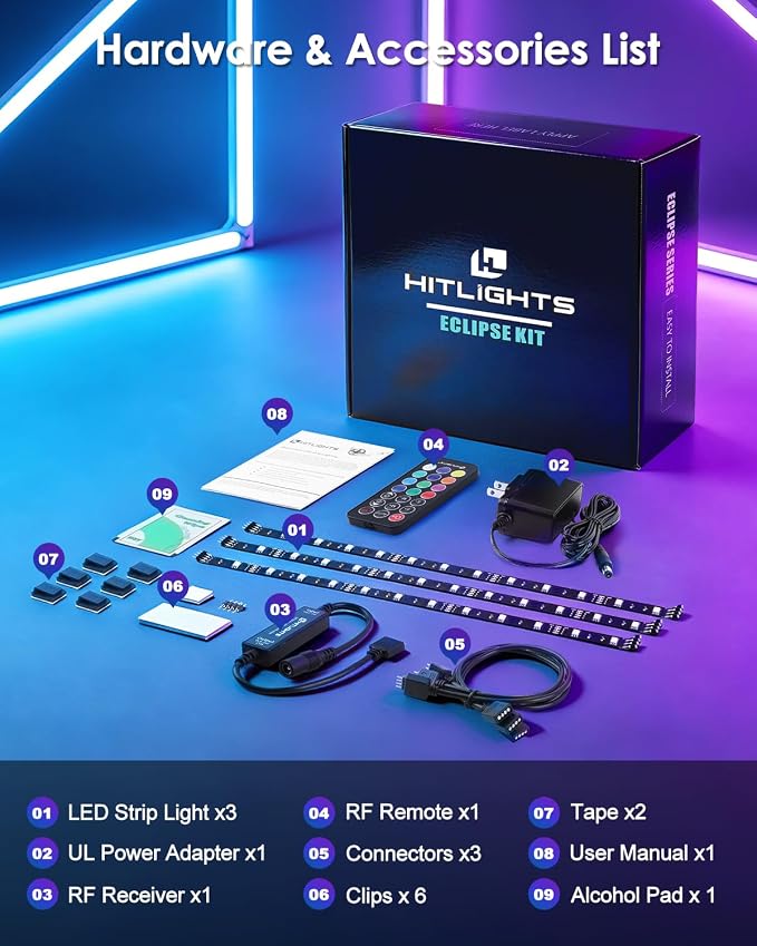 Hitlights LED Strip Lights 3 Pcs 1.64FT RGB Small LED Light Strips Kit Dimmable - Image 5